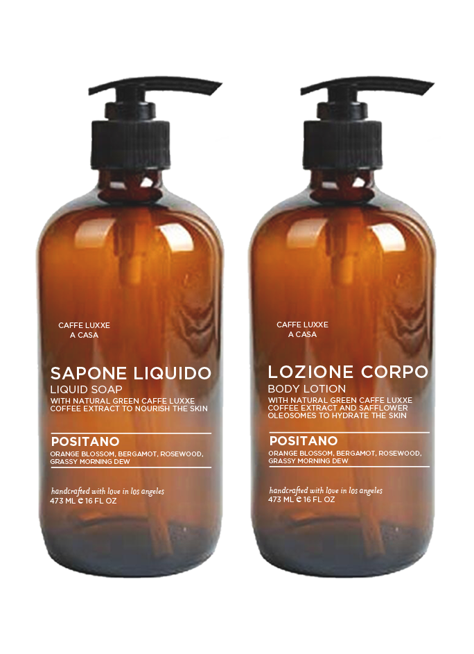 Positano liquid soap and body lotion from the Caffe Luxxe Casa collection